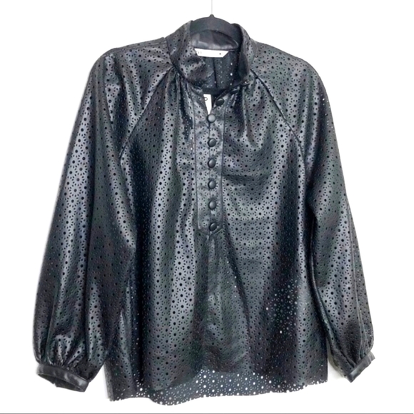 SHIPS FREE!! Brand New Zara Faux Leather Laser Cut Blouse - Picture 10 of 12